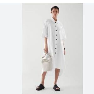 COS White Cotton Button Front Oversized A-Line Midi Dress Size 4
